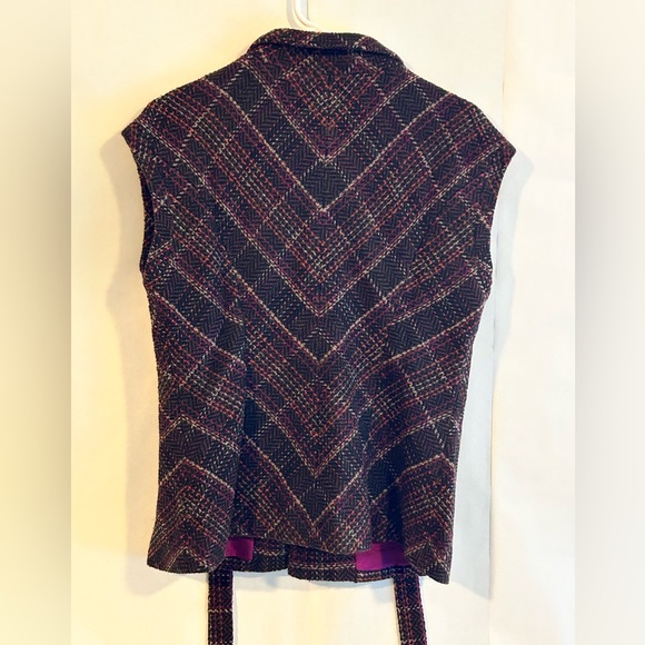 CABi sweater vest in brown/multi. Front button closure with tie. Slim fit. - Picture 2 of 6